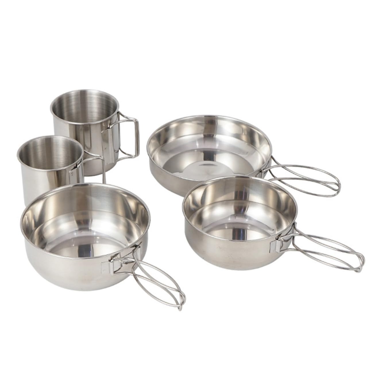 5pezzi Ciotola in Acciaio Inox da Campeggio Set di Stoviglie da Picnic Utensili da Cucina in Acciaio Inox per Barbecue Pesca Stoviglie in Durevoli e Facili da Pulire