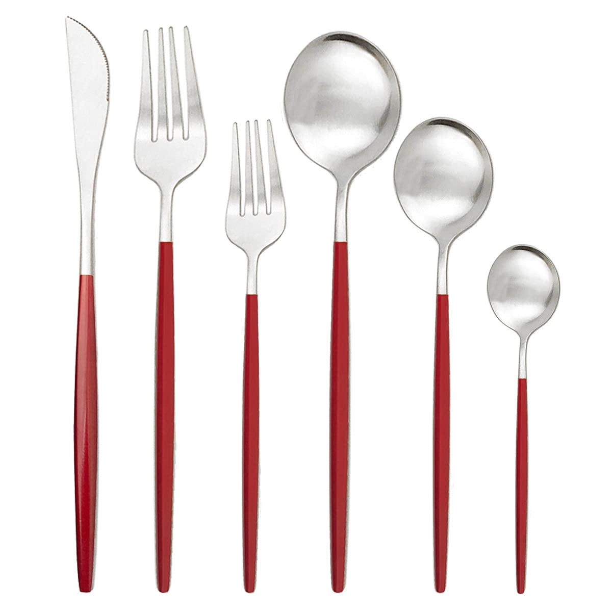 ensemble de couverts, Ensemble de couverts en argenterie, 36 pièces, ensemble acier inoxydable mat, vaisselle, fourchette à dessert, cuillère, d'argenterie, cuisine, argentées(36pcs Red Silver)