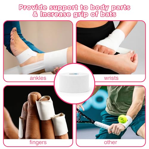 Image of OK TAPE Athletic Sports Tape(4 Packs) White- 32.8ft Per Roll Athletic Tape for Injuries,Strong Stick No Residue Athlete & Sport Trainers First Aid Injury Wrap, Hockey Stick