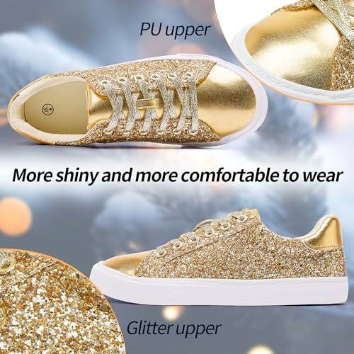 Image of AISFAES Glitter Sparkly Low Top Sequins Lace Up Tennis Shoes Comfort Bling Fashion Shiny Walking Shoes