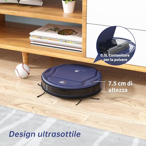 OKP K2 Aspirapolvere Robot, 2100Pa, 120 Minuti, Design Ultra Sottile e Silenzioso, 4 Modalità di Pulizia, Antigroviglio, WiFi/App/Alexa, Ideale per Peli di Animali Domestici, Pavimenti e Moquette, Blu