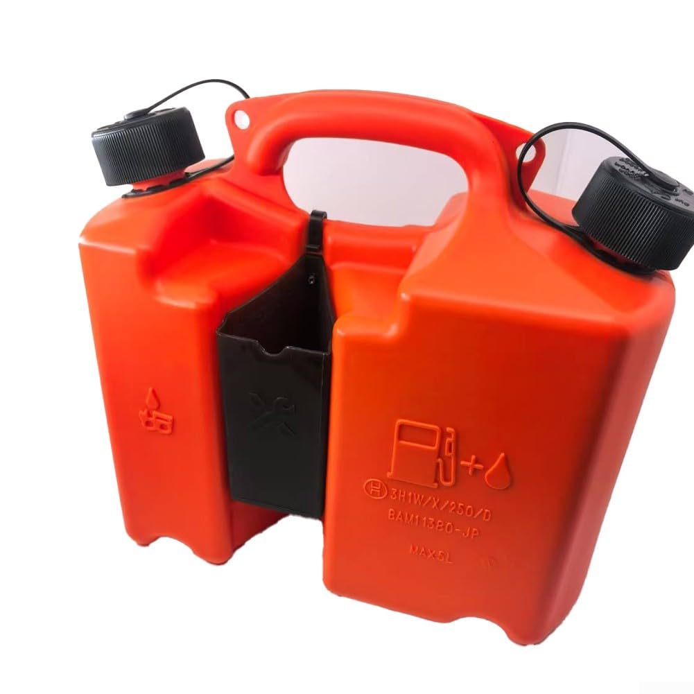 Bidon Combi Économique Pour Tronçonneuse, 5L Bidon Combiné Robuste Pour Carburant Et Huile De Barre Avec Porte-Outils, Bidon Combiné Avec Becs À Fermeture Automatique