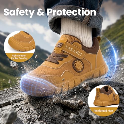 Boys Hiking Boots Water Resistant Kids Outdoor Sneakers with Protective Rubber Toe Cap and Non-Slip Sole for Camping Trekking Trail Running 5.5-6Years Yellow - image 4