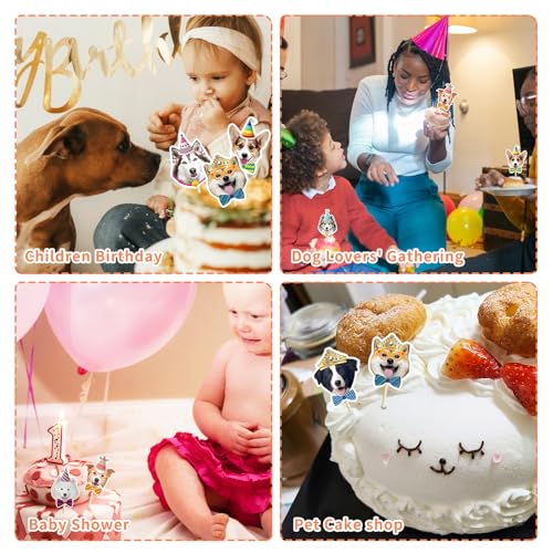 WATUNID 28Pcs Hund Cupcake Toppers, Hund Gesicht Kuchen, Hunde Geburtstag Muffin Deko, Niedliche Welpen Cupcake Deko für Haustier Thema Hundegeburtstag Party-Zubehör Baby-Dusche (20 Styles)