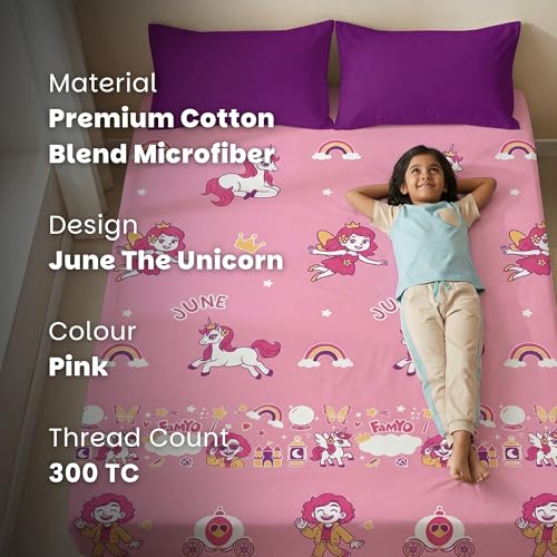 Image of Famyo Glow in The Dark Blanket & Fitted Bedsheet Combo for Kids | 0-15 Years, 200x152 cm Queen Size, Soft Flannel Fleece Throw, Soft 300 TC Cotton Bedsheets, Cozy & Warm All-Season Radium