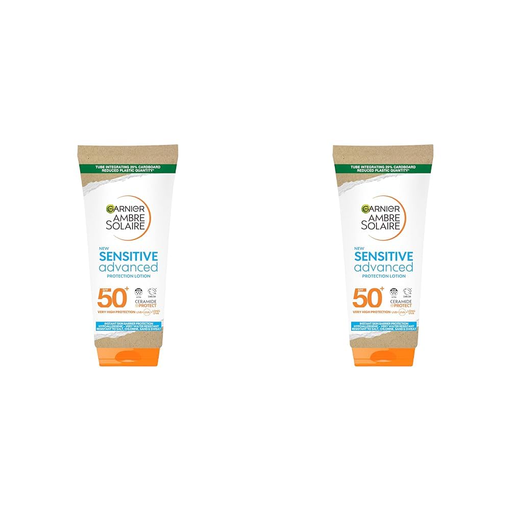 Garnier Ambre Solaire SPF 50+ Sensitive Advanced Sun Cream, For Sensitive Skin, Water Resistant & Non-Greasy Sunscreen, SPF 50 UVA & UVB Protection, Approved by Cruelty Free International, 175ml