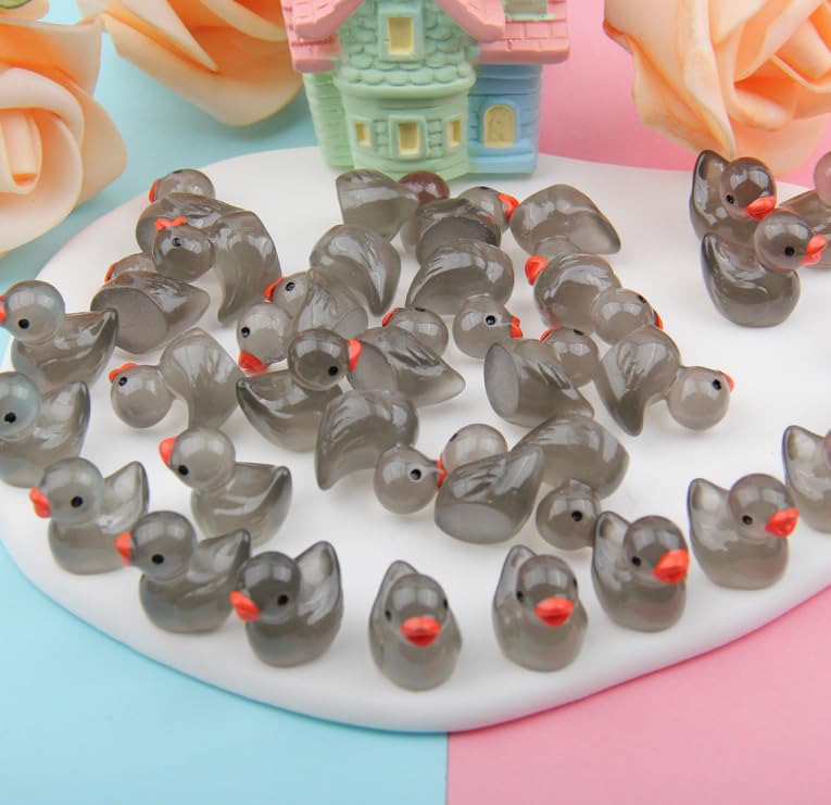 100pcs Mini Resin Duck,15 mm Dollhouse Décor Glow in The Dark for Aquarium Decor Micro Fairy Garden Landscape Hide,Seek Party Toys,Easter Basket Stuffer, Gift for All Ages (Black)