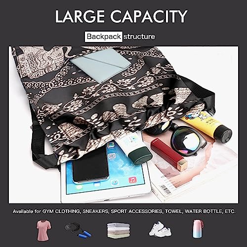 Drawstring Bags, Waterproof Gym Backpack Large Capacity Sports String Bag for Swimming Football Travel Beach Gymnastics Yoga Back Pack Oxford Print Rucksack Bag for Women Men - Image 3