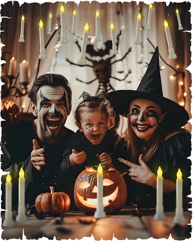 Image of Amagic Batteries Included Floating Candles with Wand Remote, 12pcs Flickering Warm Light Flameless Taper Candles, Magic Hanging Candles with Base for Birthday Party, Halloween Decorations