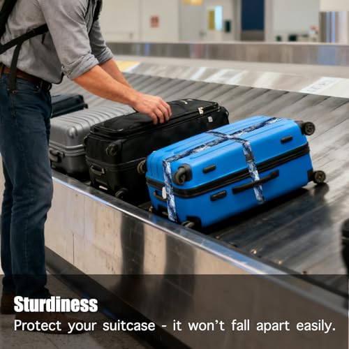 Image of Nuxovilar Luggage Straps Set for Suitcase 1.96x71in Polyester | Cargo Strap Travel Belt Security Buckle Band Luxury Trip Urban Getaway Airport (Blue Gold Marble)