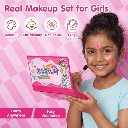 Image of Kidology Kids Makeup Kit for Girl, Unicorn Toys for Girl Real Washable Makeup Girls Princess Play Make Up Toys, Makeup Set for Age 3+ Year Old Christmas & Birthday Gift (Laptop Shape Makeup Set)