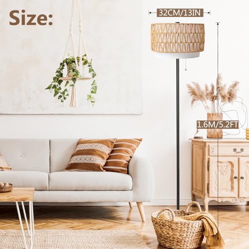 Momyofdy MO-FL-BO-S Boho Floor Lamp For Living Room Rattan Boho Lamps Farmhouse Modern Standing Lamp With Pull Chain Tall Floor Lamp For Bedroom Wicker Pole Lamps,Bulbs Included thumb #2