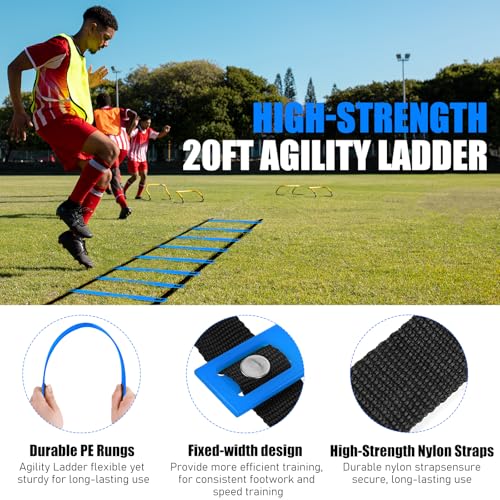 BORNEW Agility Speed Training Equipment Set, Football Practise Set with 20ft Agility Ladder, 12 Cones, 4 Adjustable Hurdles, Jump Rope, for Basketball, Soccer Training, Football, Kids, Youth, Adults