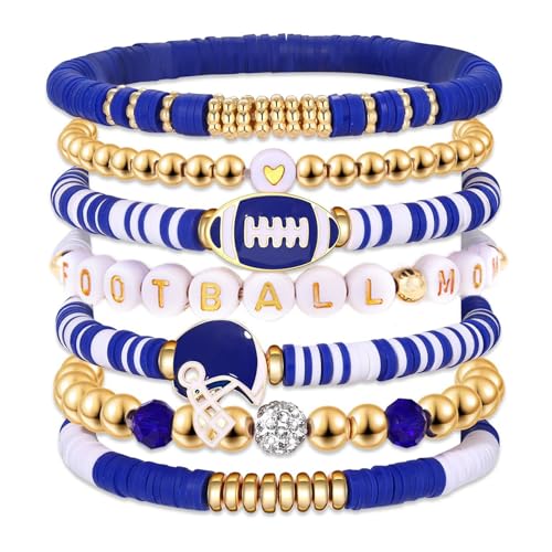 football mom bracelet Game Day Bracelets for Women Heishi disc Stretch Bracelets Stackable Sports Football Charm Bracelet football charms Outfits Jewelry Gifts