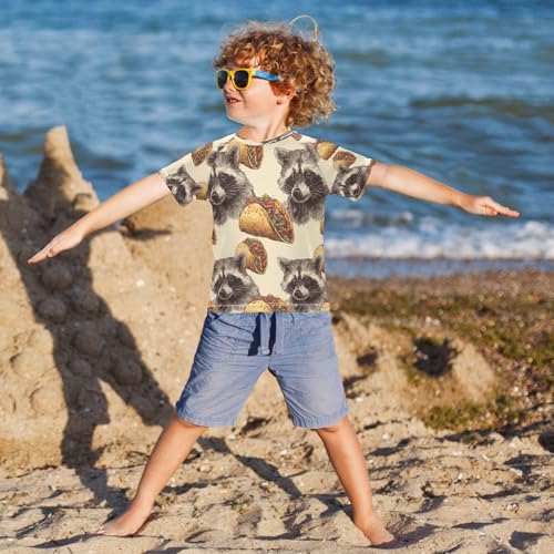Boys Short Sleeve T-Shirts Raccoon Tacos Food Rashguard Kids Swim Shirts Sun UPF 50+4