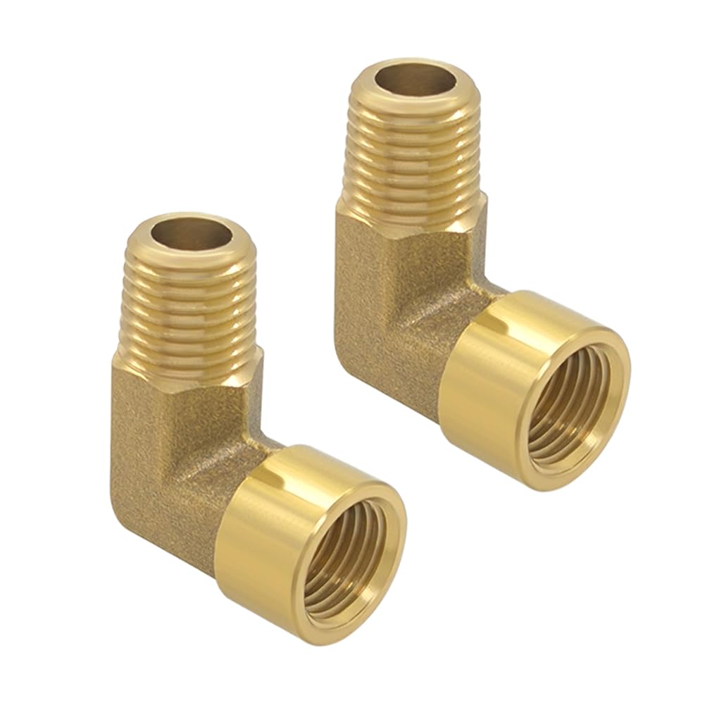 Hooshing 1/8 Inch NPT Elbow Brass Pipe Fitting 1/8" NPT Male to Female Thread 90 Degree Street Elbow Forged Pipe Fitting, 2 Pack