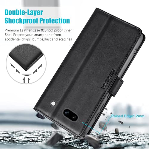 Kuafcase for Google Pixel 7a Case with 1 Screen Protector, 4 Card Slots Magnetic Closure Kickstand Shockproof Phone Case for Google Pixel 7a - Black - Image 2