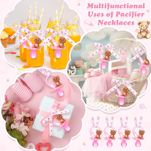 Image of Coume 36 Pcs Baby Shower Pacifiers Necklace Cute Bear Bottle Acrylic Pacifiers Necklaces for Baby Shower Games Guests Gender Reveal Party Favors Prize Decorations DIY (White,Pink,Cute)