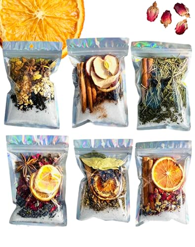6 PCS Intention Simmer Pot Blends - Cozy Home Simmer Pot Bags, 100% Natural Handmade with Herbs, Salts, and Dried Fruits, Scent and Intention Blend, Elevate Energy and Ambiance (6 PCS)