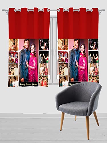 Image of Crush Fabric Photo Personalise Curtains with 8 Eyelet for Living Room Bedroom Home Office 4 x 5 Feet Style 134 (Set of 2) (Red)