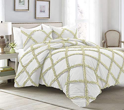 Unique'Designz 100% Egyptian Cotton Luxurious Premium Diamond Ruffle Frilled Dual Color 1 Piece Duvet Cover Set 800 Thread Count - Super King (98"x116") Solid White & Ivory
