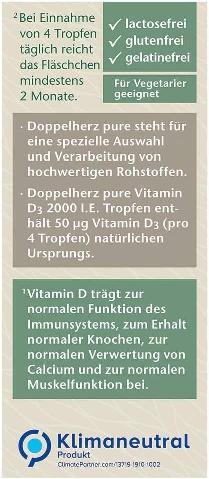 Doppelherz pure Vitamin D3 Tropfen – Vitamin D trägt zur normalen Funktion des Immunsystems bei – 9,2 ml