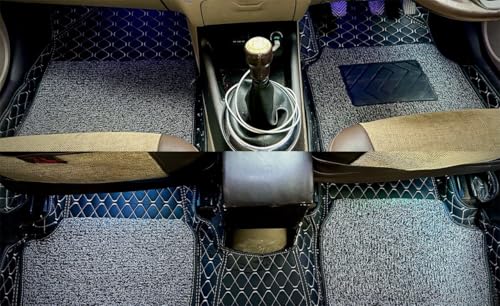 Image of Auto Fusion Premium 7d Car Mats Compatible with Toyota Fortuner 2017-2024 | Luxury Double Stitched 7 Layer Protection Car Floor Tray Mats | Waterproof and Washable | Black with Silver Stitching