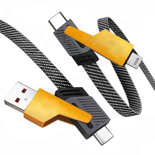 Image of 4-in-1 Versatile Braided Fast Charger Cable | USB-C to C, Lightnig to USB, Lightnig to USB-C | Rugged Military Grade Strength | Works with iPhone, Samsung, OnPlus & Other Devices