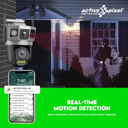 Image of Active Pixel 4+4MP 4G SIM Based Daul Lens Wireless Outdoor Indoor Security PT Camera, IP Waterproof CCTV System with Night Vision,2 Way Audio, Motion Detection