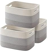 BDZBREN 3 Pack Storage Basket, Cotton Rope Woven Basket With Handles for Shelf, Pet Toy, Book, Cl...