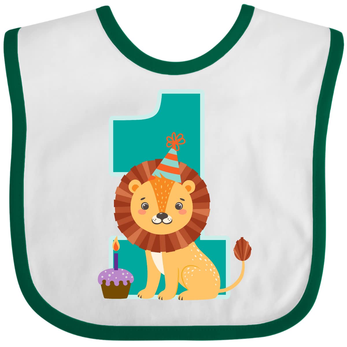 inktastic First Birthday Outfit Boy Lion 1 Year Old Baby Bib White and Green 3a50c