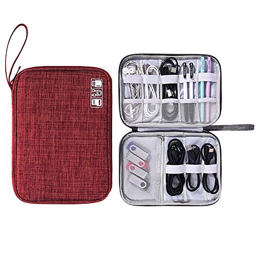 Muyasea Travel Cord Organizer Universal Small Electronic Accessories Carrying Bag for Cables Calculator Adapter USB Stick Charger Headset Gadget C-Red