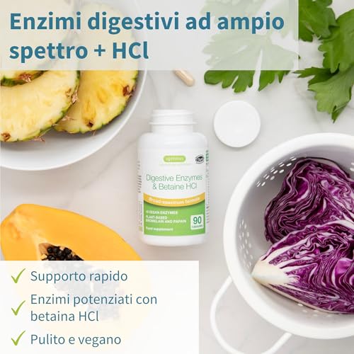Enzimi Digestivi Completi con Betaina HCl e Bromelina di Origine Vegetale, 10 Enzimi Vegani Tra Cui Papaina e Lipasi, Betaina Cloridrato, Senza Aggiunta di Inutili Additivi, 90 Capsule, da Igennus - 2