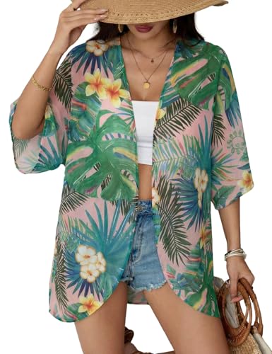 Image of Chunoy Women Floral Beach Wear Cover Up Chiffon Kimono Cardigan Open Front Blouse Beach Resort Wear for Swimwear 2026