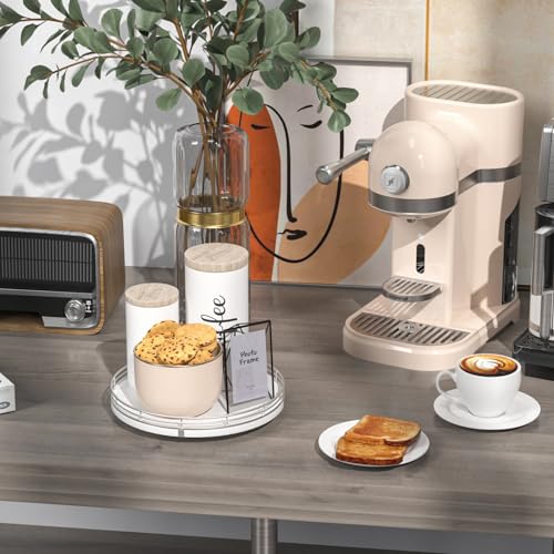 Image of 9 inch Oak Wood Lazy Susan Organizer, Lazy Susan for Cabinet Dining Table Pantry Wood Turntable Organizer Tray for Coffee Table Kitchen Countertop Salt Pepper Spice Organization and Storage Round Silver
