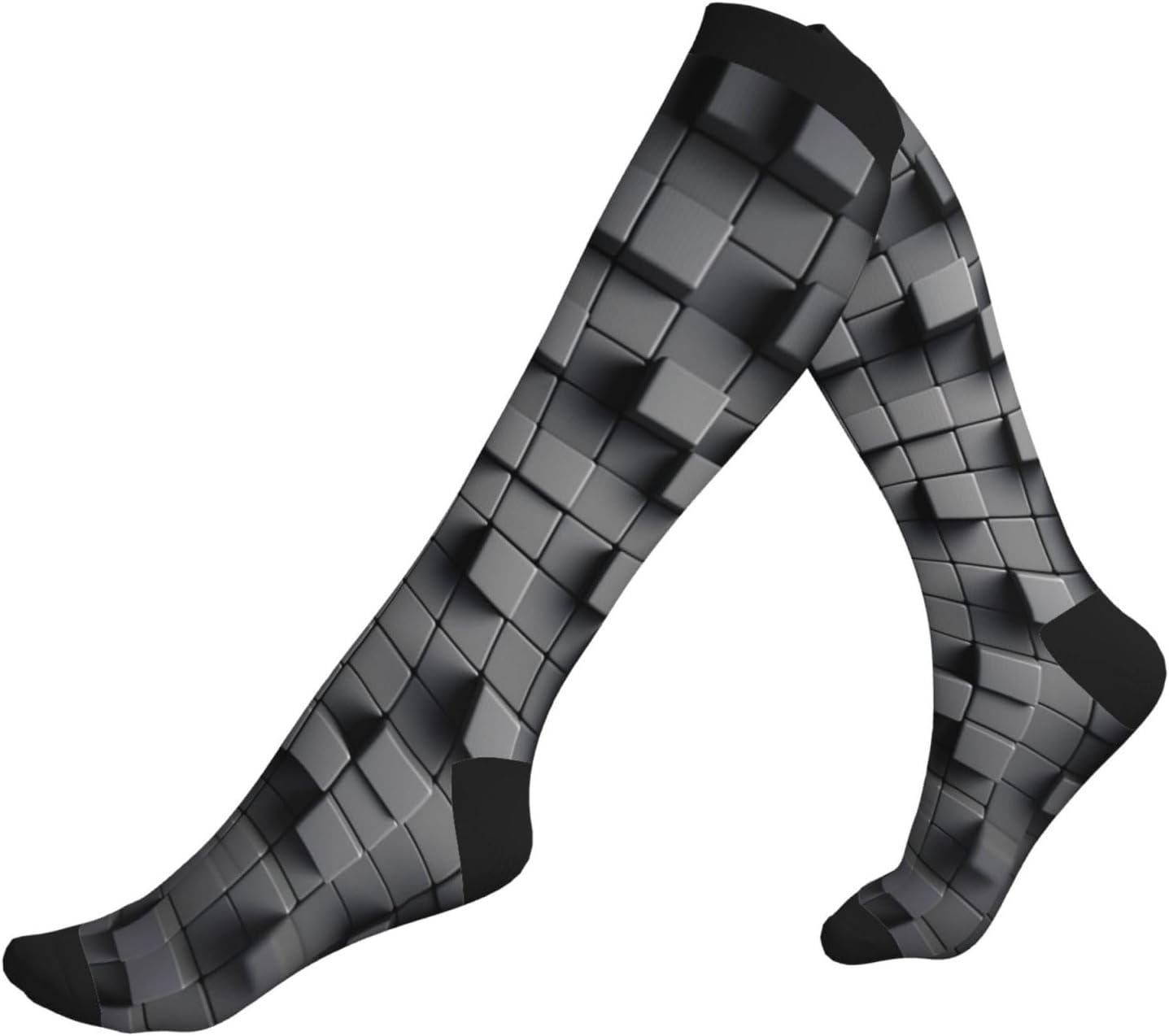 Gray Cube Compression Socks For Women Men 15-20mmhg Graduated Support Circulation Knee High Socks For Nurses Athletic