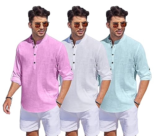 Image of Combo of Men Solid Cotton Blend Straight Kurta Shirt Pack of 3