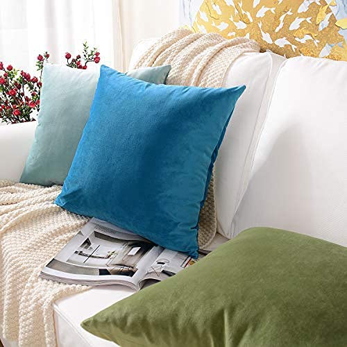 Image of Khooti Velvet Cushion Cover Pack of 1-32 inch x 32 inch / 81 x 81 cm - Sea Blue - Soft Pillow Covers Cushion Case for Sofa Bedroom Livingroom Chair Car, Cushion Cover