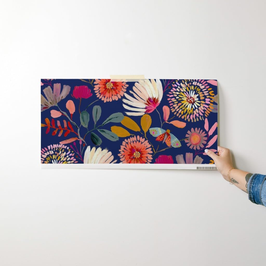 Spoonflower Peel & Stick Wallpaper Swatch - Whimsical Floral Botanicals Flowers Large Scale Cottagecore Autumnal Watercolor Jumbo Classic Custom Removable Wallpaper
