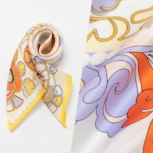 100% Mulberry Silk Scarf for Women, Small Square Satin Scarf for Neck Head Hair Handbag 21"x21"3