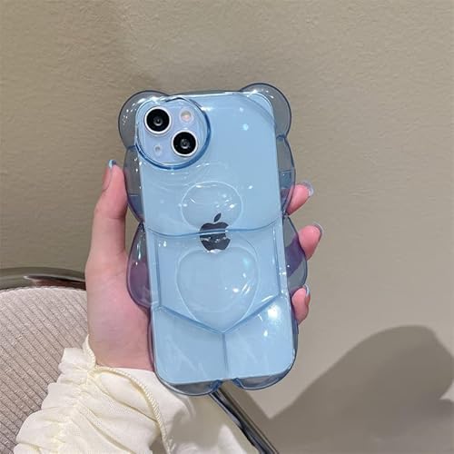 Lizge Ins Korean Cute 3D Love Heart Bear Transparent Phone Case For Iphone 14 13 12 11 Promax Phone Cover, Blue For Iphone 12 #TOP2