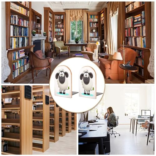 Sujetalibros de oveja para estantes tapón de madera para libros pesados y organizador 6