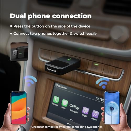 Image of Lifelong 2-in-1 Wireless CarPlay & Android Auto Adapter | Dual Phone Connection, Plug & Play USB Type-A to C, iOS & Android Compatibility, Support OEM Controls |Stick Cast - Bluetooth 5.4 & WiFi 6