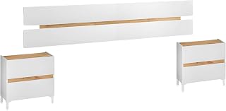 Habitdesign, modernes Kopfteil mit 2 Nachttischen und 4 Schubladen – Schlafzimmer-Set in Arktisweiß & Eiche Nodi, viel Stauraum, Maße: 255 x 100 x 34 cm (B x H x T), Modell Tempus