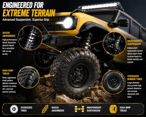 Image of 1:16 Scale 4WD RC Rock Crawler Car for Kids & Adults, 2.4GHz Remote Control Off Road Climbing SUV with LED Lights, Rechargeable Battery, USB Charging, All Terrain Monster Truck(Multicolor)