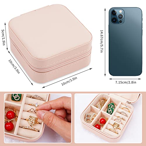 Image of Small Travel Jewelry Boxes, Portable Jewelry Organizer Display Storage boxes for earrings, rings, necklaces, jewelry boxes for women. (Pink).