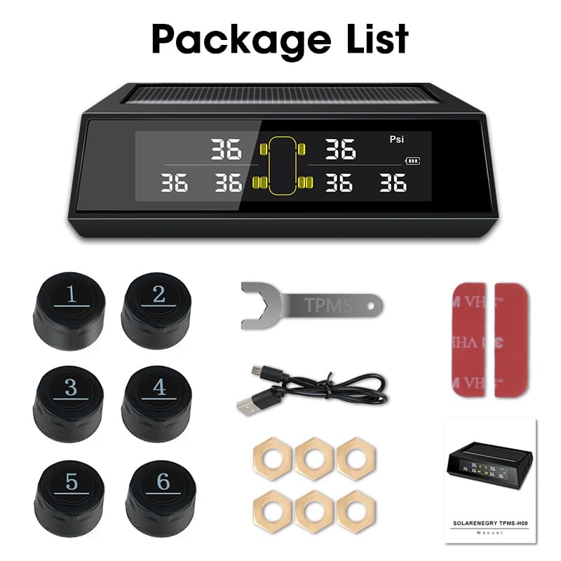 Tpms Più modelli di auto Allarme for auto solare Schermo del sistema di monitoraggio della pressione dei pneumatici e 5.5 sensori esterni a 6 pneumatici ad alta impermeabilità Pressione Pneumatici