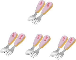 Totority 4 Conjuntos De Garfo E Colher Para Crianças Ternos De Bebê Escavadeira Para Crianças Garfos De Aço Inoxidável Colher De Arroz Garfo De Frutas Garfos De Criança Garfo De Colher De