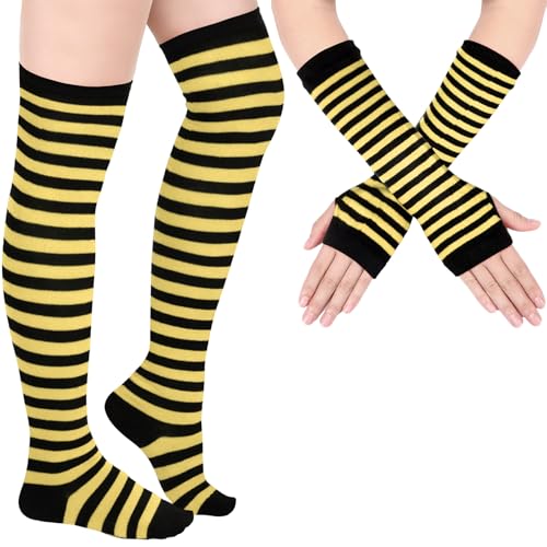Image of Geyoga Arm Warmers Leg Warmers Striped Thigh High Socks Fingerless Gloves Stockings Christmas Halloween