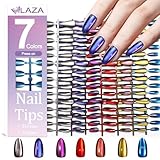 Laza 210pcs Cat Eye Press on Nails Almond for Women 7 Colors Reusable Nail Tips in 15 Sizes Long Lasting Salon Fake Nails Stick on Artificial Acrylic False Nail Tips — Almond Chameleon